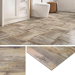 Livelynine Dalle PVC Adhesive Sol Effet Bois Rustique 30x30CM Lino Sol Adhesif Effet Parquet Adhesif Sols Salle de Bain WC Carrelage Adhésif Sols Cuisine Dalles Adhesives PVC Interieur, 4 Dalles