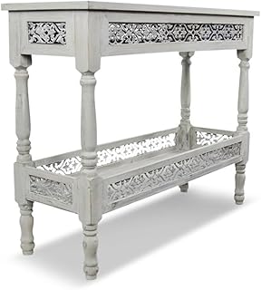Console Bois Cerusé Blanc 98x35x77cm - Décoration d
