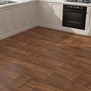 Yenhome 3 Pièces PVC Adhesive Sol Bois Rouge Marron 30x30cm Dalle PVC Adhesive Sol Bois Marron Carrelage Adhesif pour Salon Dalles Épaissir Revetement Adhesif Chambre à Coucher Couloirs