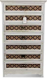 Chiffonnier 7 Tiroirs Bois Cerusé Blanc 64x32.5x112.5cm - Décoration d