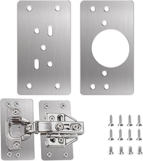 Flintronic Plaque Reparation Charniere Porte, 2 Pièces Charnière Porte Placard, Réparation Charnière Meuble, Kit de Réparation Meuble en acier inoxydable avec 12 Vis