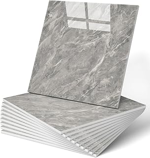 WADILE 10x carreaux adhésifs marbre 30x30cm étanches pour douche, cuisine, salle de bain - Panneaux muraux PVC gris clair